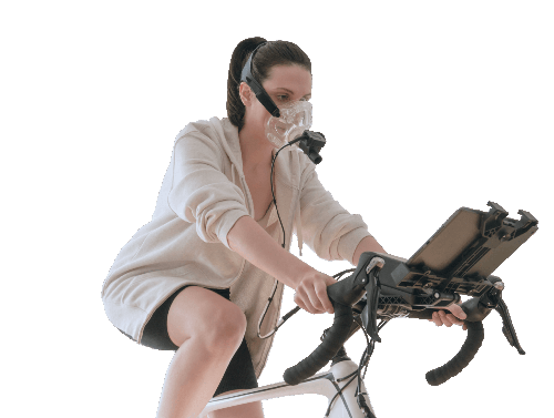 Athlete performing a VO2max fitness test on a stationary bike at Metabacheck